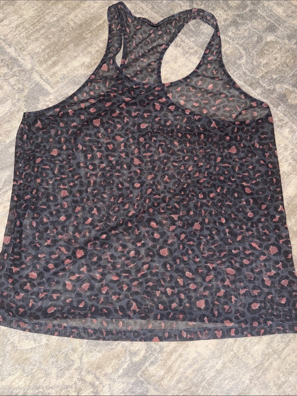 Victoria's Secret Black Mesh Racerback Tank with Mauve Leopard Print